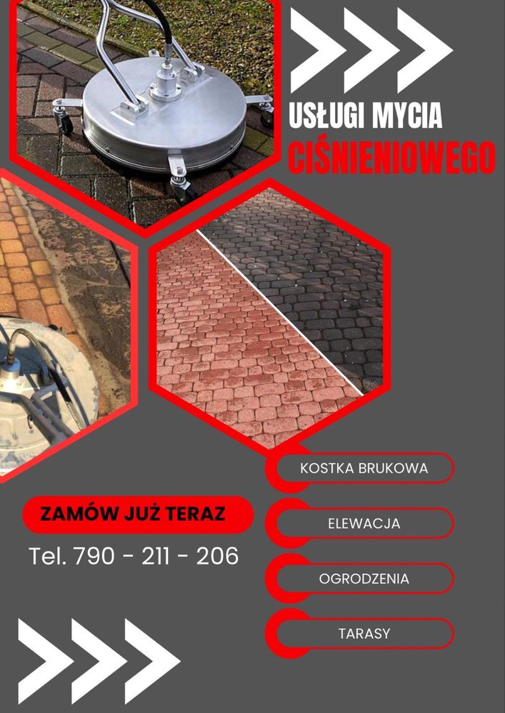 Mycie kostki brukowej tarasów elewacji dachów