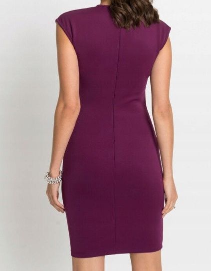 B.P.C dopasowana sukienka haft laserowy śliwkowa 40/42.