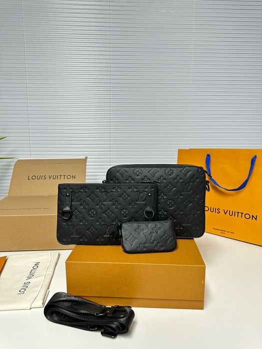Louis Vuitton trio 3v1 messenger сумка кожаная черная 3в1