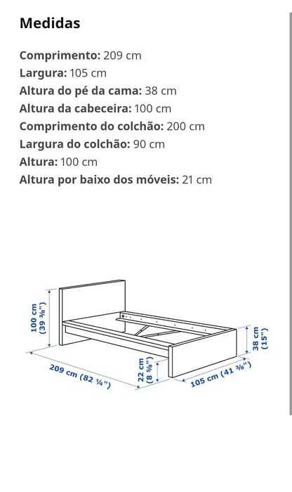 Cama Malm solteiro com estrado de pés em metal