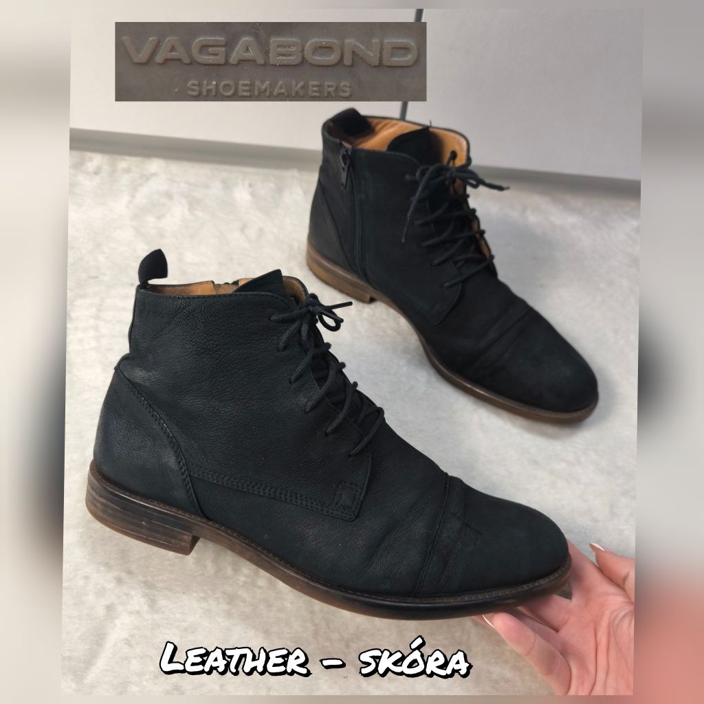 VAGABOND - skórzane męskie sztyblety czarne botki 100% skóra nubuck 41