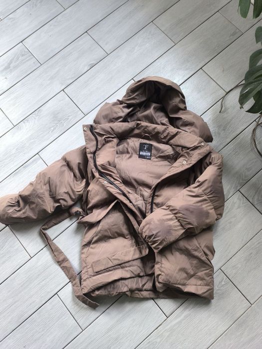 Шоколадна зимова куртка-трансформер Twice | з поясом, розмір M