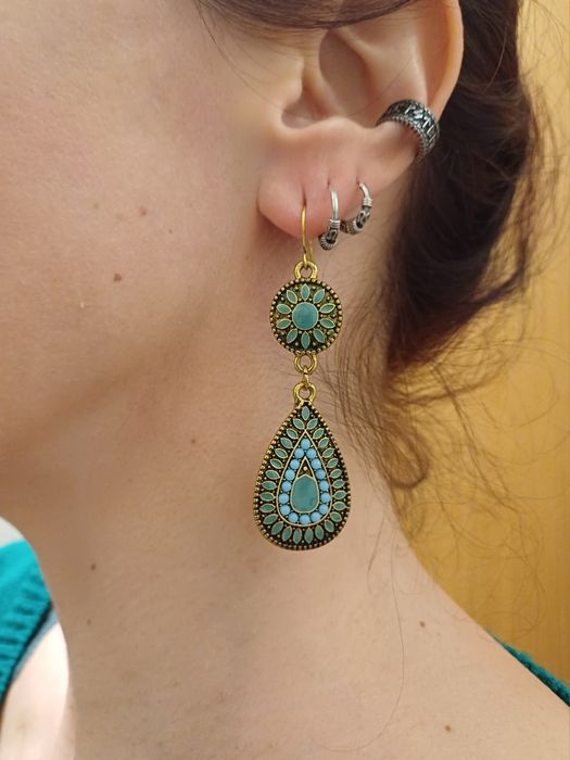 Lindos brincos étnicos de tons azuis - NOVOS