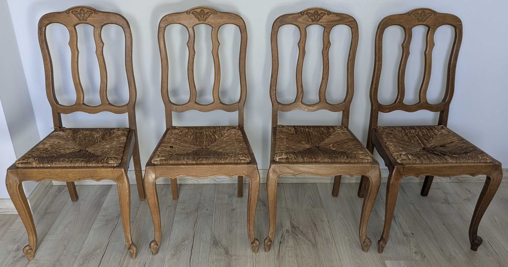 Krzesło w stylu francuskim Ludwik vintage siedzisko trawa morska dąb