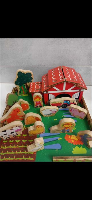 Drewniana farma zwierzęta figurki Lidl gospodarstwo zagroda układanka