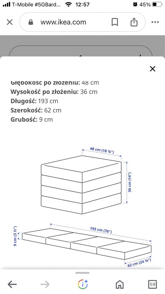 Slakt materac składany Ikea