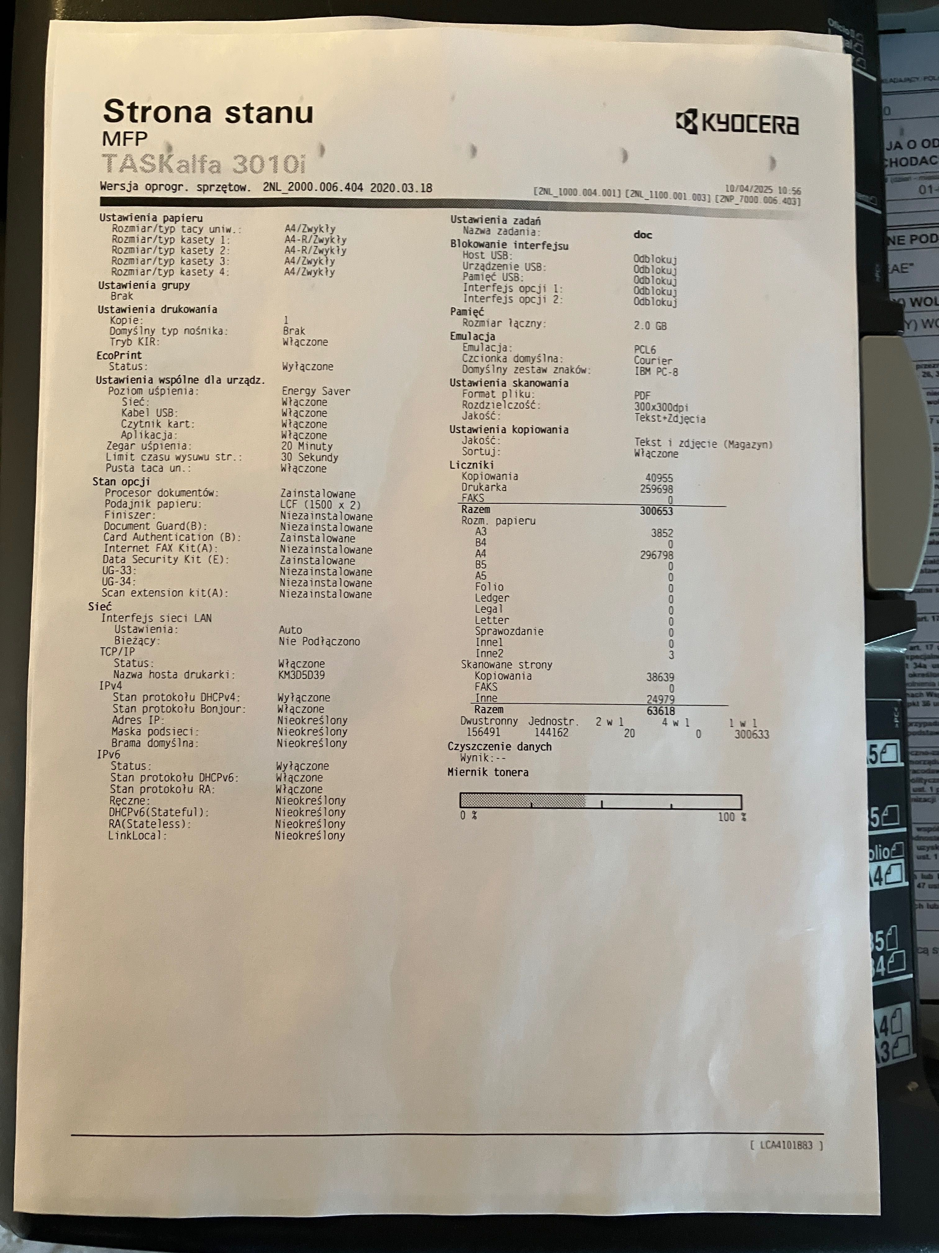 Kopiarka Kyocera TASKalfa 3010i wydruki A3 + finiszer zszywający BDB