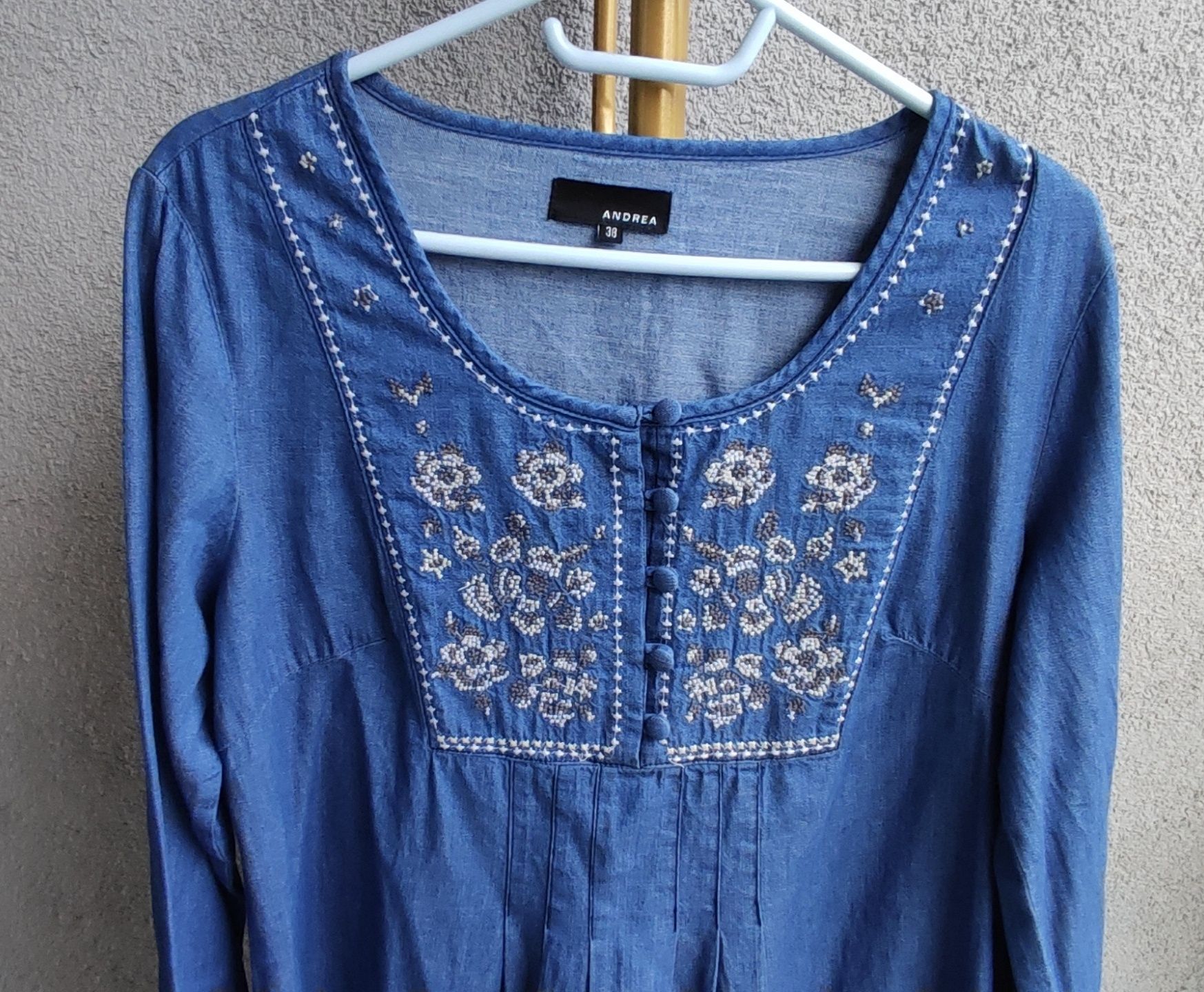 Tunika jeans niebieska M L XL haft Boho vintage