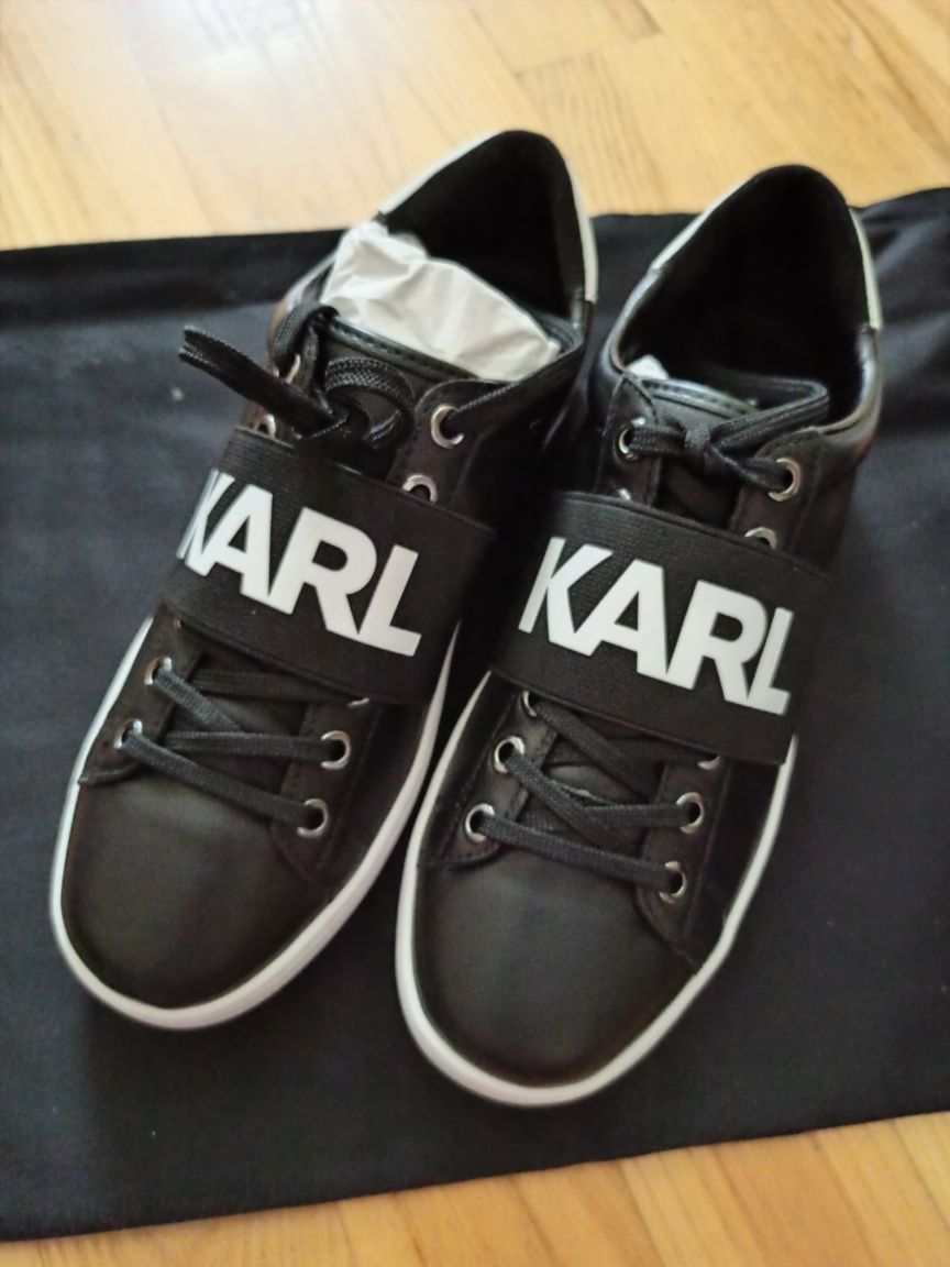 Karl Lagerfeld czarne sneakersy skórzane oryginalne na prezent Ursynów