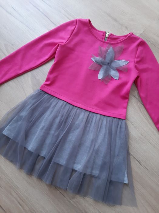 Pepco sukienka dziewczęca rozmiar 116 tiulowa różowa szara długi rękaw
