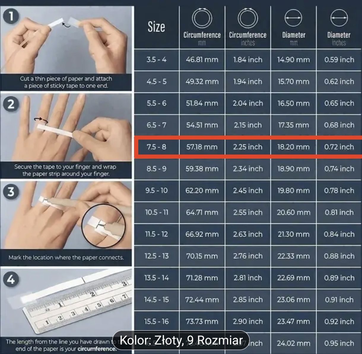 Miedziany pozłacany Pierścionek z cyrkonią śr. 1,82, obwód 5,72 cm Now