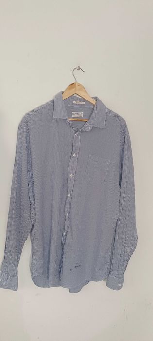 Casualowa koszula w paski z długim rękawem XXL bawełna GANT niebieska