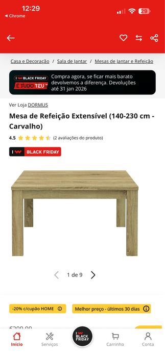 Mesa de carvalho extensível 140-230cm