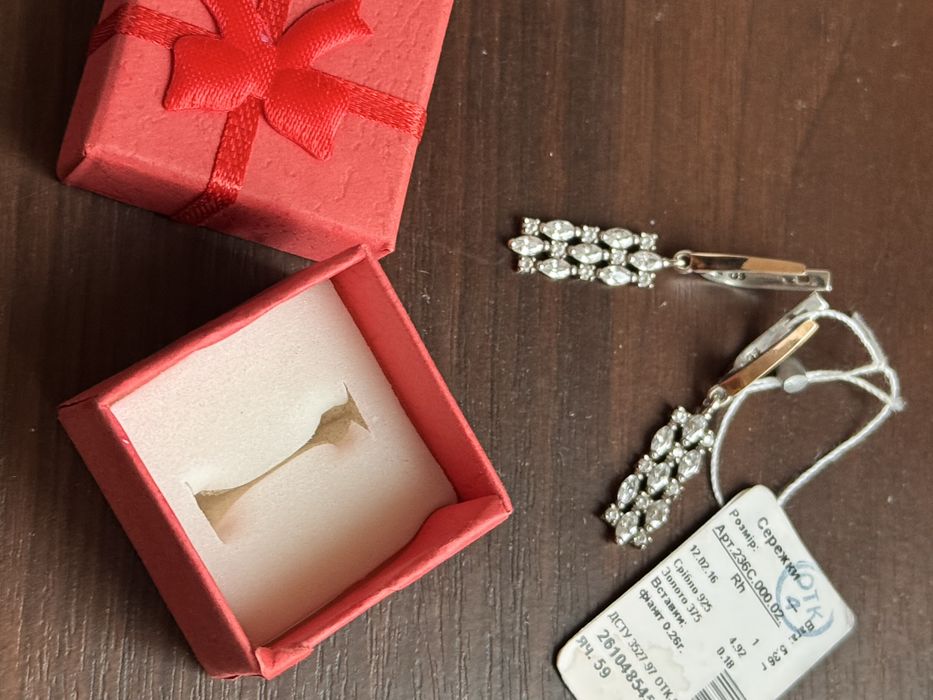 Срібні сережки 925 Золото 375 Фіаніти