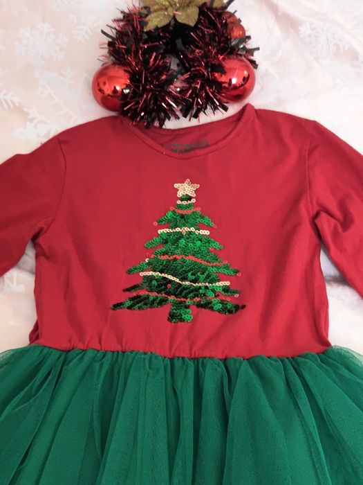Strój sukienka świąteczna pomocnik Mikołaja choinka 2 części 134/140