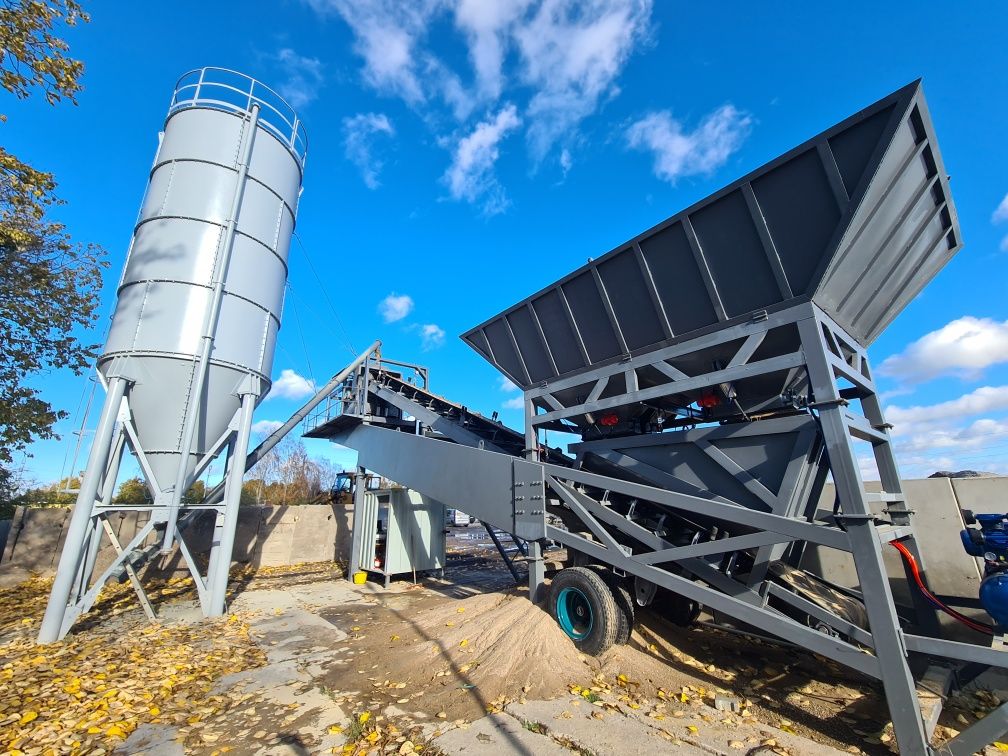Powertec Nowy mobilny węzeł betoniarski 60m3/h poj. Mieszarki 1,5m3