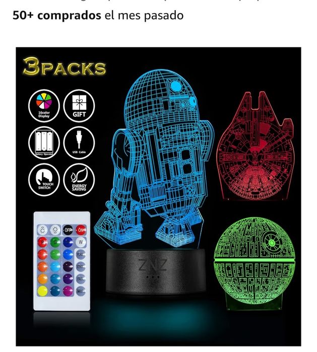 Lampada 3D starwars luz presença