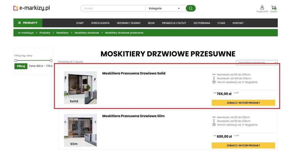 Moskitiera drzwiowa przesuwana SOLID
