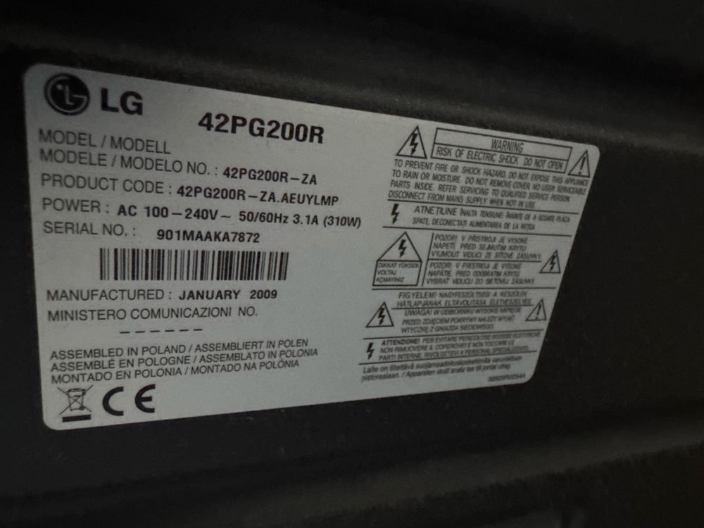 Telewizor LG 42’’ plazma 42PG200R – świetny stan!