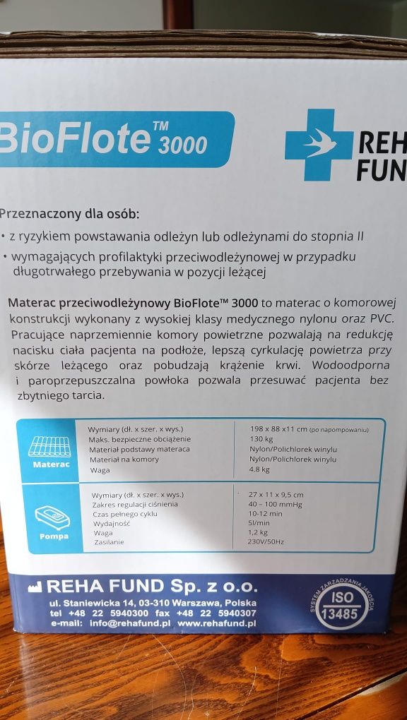 *NOWY*Materac przeciwodleżynowy rurowy REHA FUND BioFlote 3000.