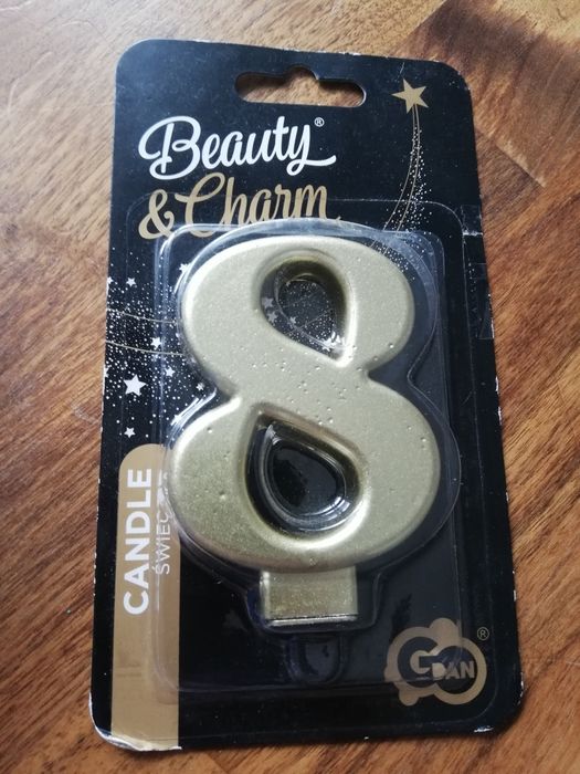 Świeczka Beauty&Charm cyfra 8 złoty metalik 8.0 cm