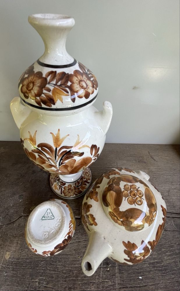 KOŁO stara amfora karafka ceramiczna fajans PRL + wazonik