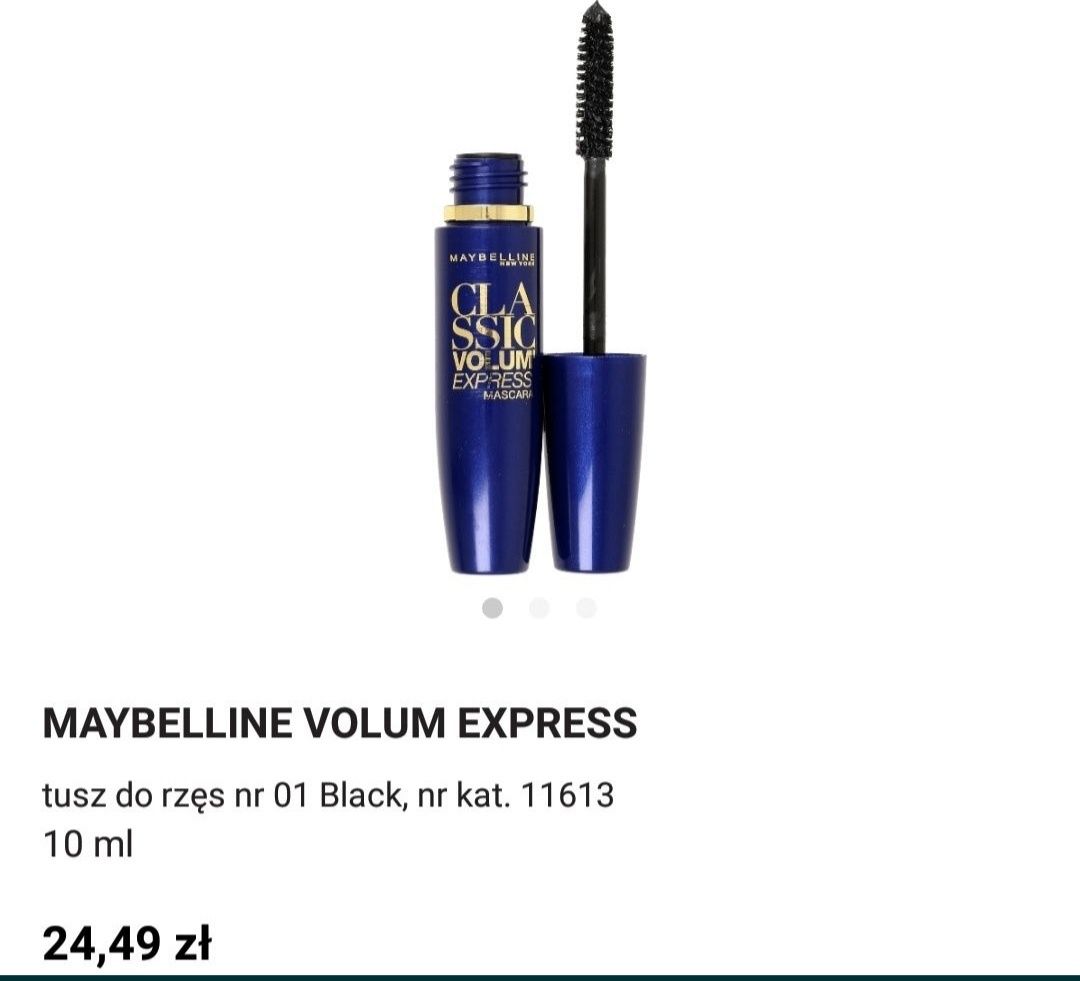 1zł Wysyłka MAYBELLINE New YORK Czarna Maskara CLASSIC Volum Express