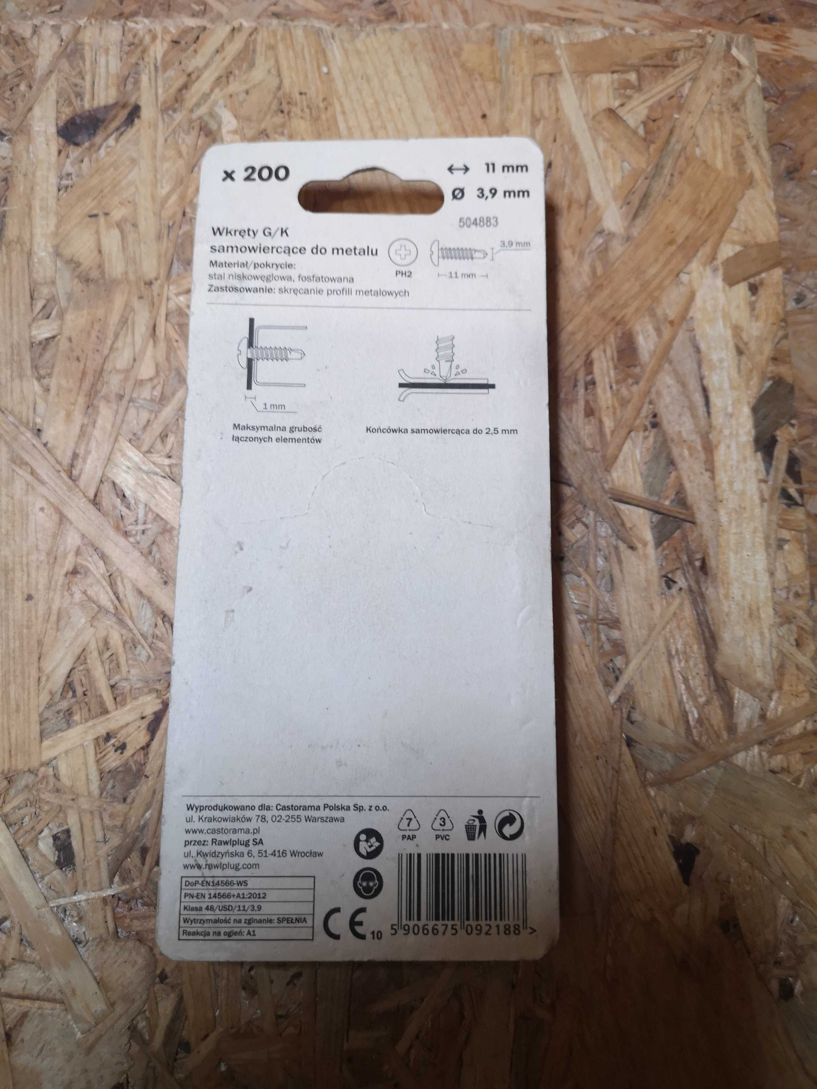 Wkręty G/K samowiercące do metalu 3,9x11mm x 200 sztuk tzw. pchełki