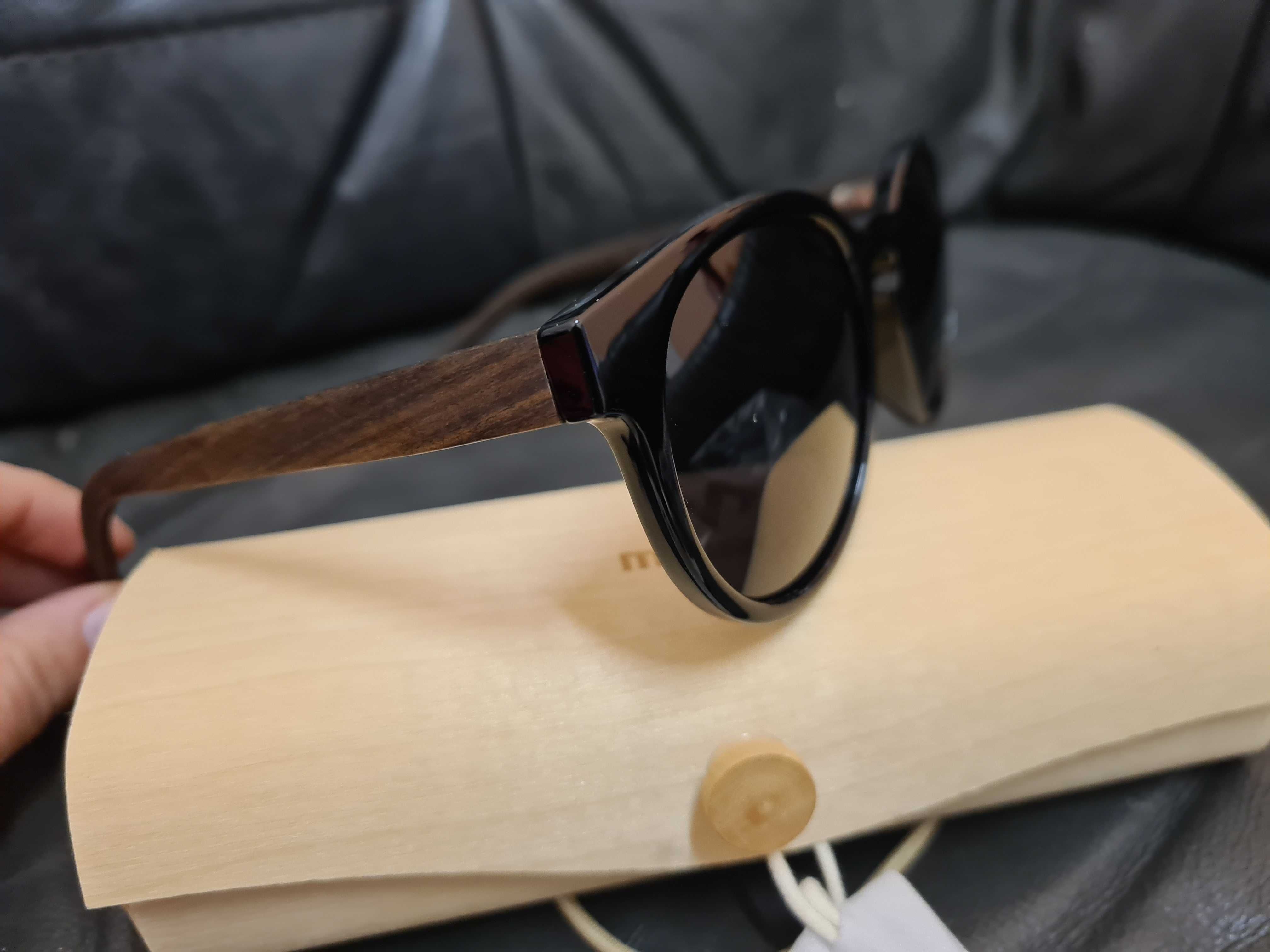 Nowe okulary przeciwsłoneczne UV400 z bokami imitacji drewna
