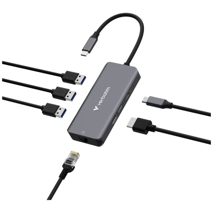 Adapter Hub Verbatim USB-C/HDMI/3xUSB-A  3.2/RJ45 aluminiowy 32157