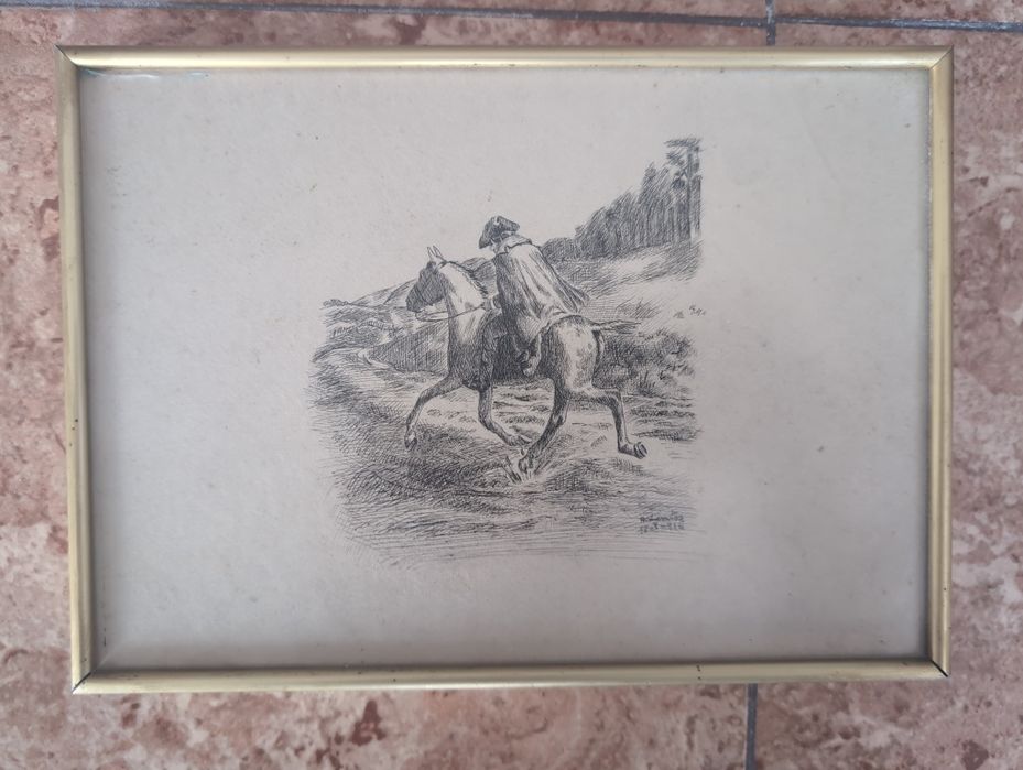 Desenho original a carvão assinado.