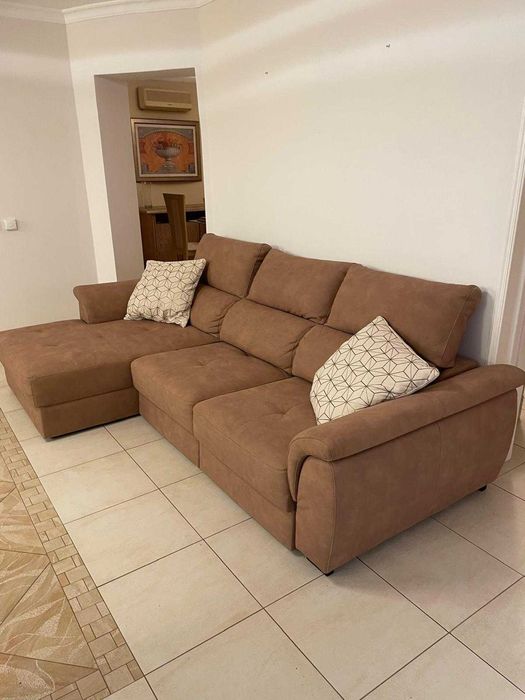 Conjunto de Sofás Chaise Longue Castanho em Tecido Suave