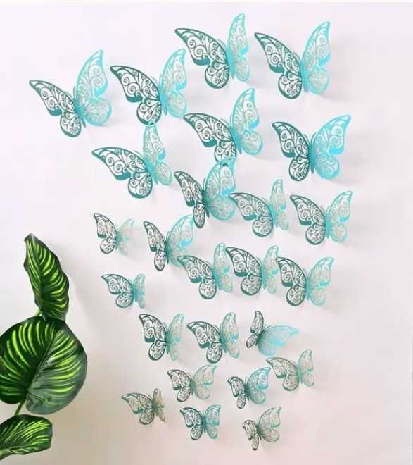 Motyle 3D Ażurowe Turkus mieniący 12 szt