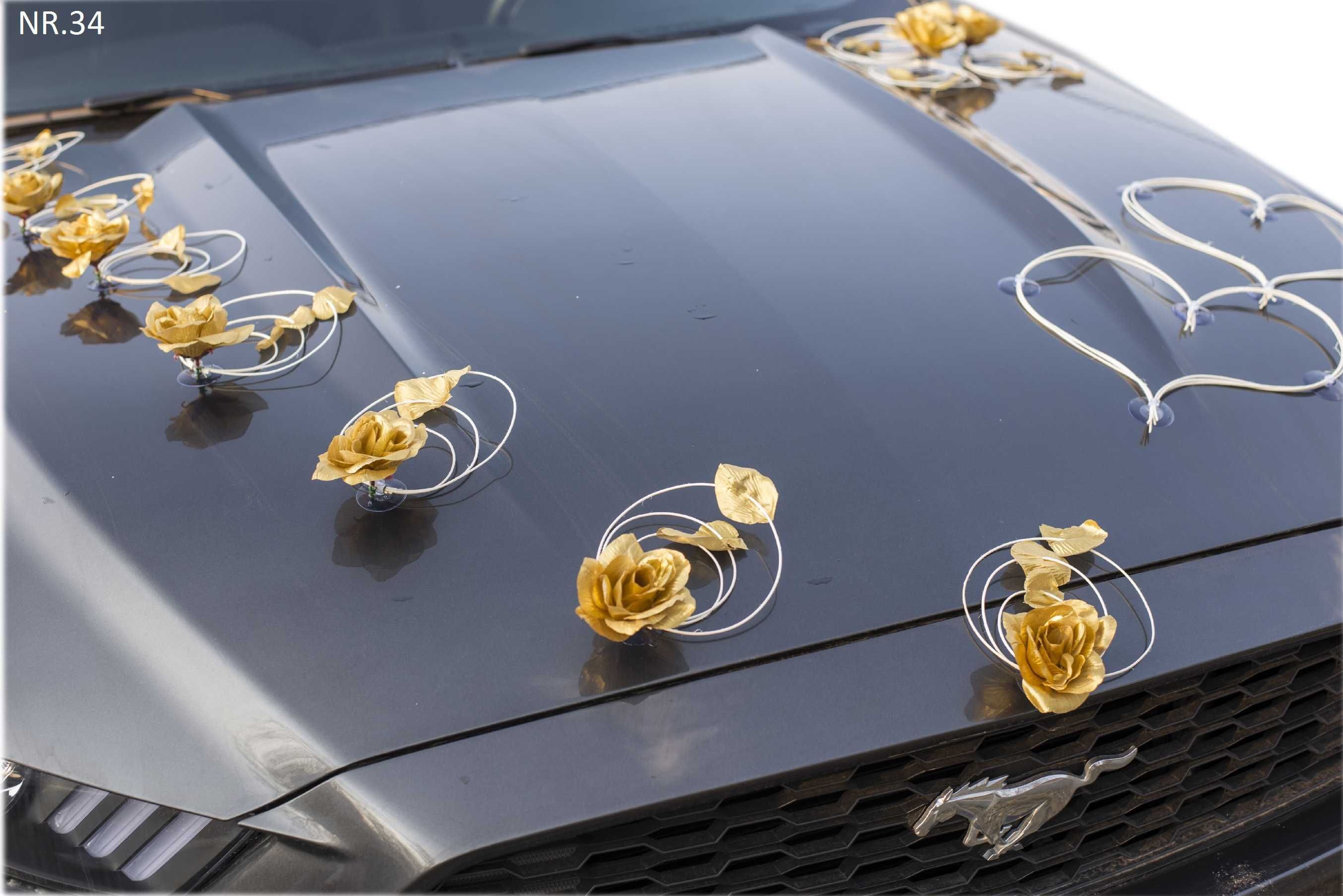 Wyjątkowa ZŁOTA dekoracja na samochód róże. Ozdoby auta Złote 034