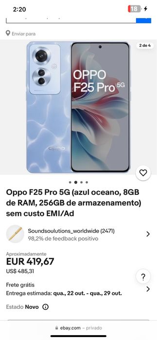Telemovel Oppo azul 254g