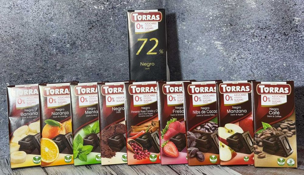 Шоколад Torras чорний 75 г без цукру ,в асортименті без глютену