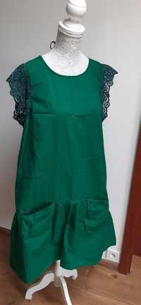 Sukienka płócienna z ozdobnym rękawem reserved r.42