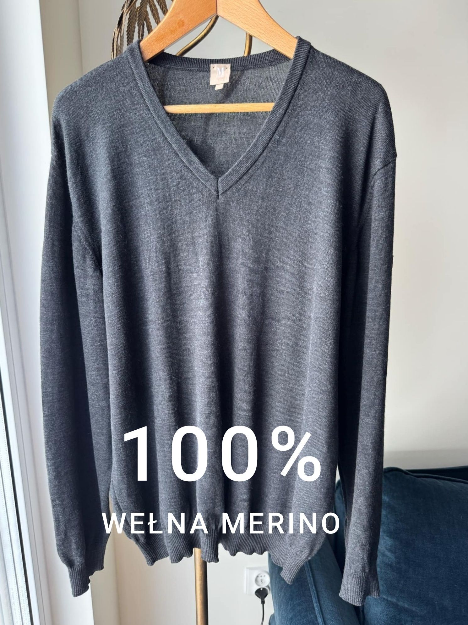 Sweter męski ciemny szary März Marz Classic 100% wełna L 40 XL 42