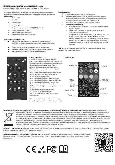 Taśma led inteligentne lampki 150 led aplikacja BT pilot sterowanie