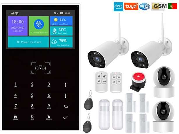 Alarme Tuya GSM/WiFi Sem Fios + 4 Câmaras HD Android/iOS PT (NOVO)