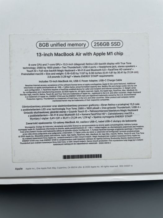 Ноутбук Apple MacBook Air 13 M1, 8gb memory, 256gb ssd