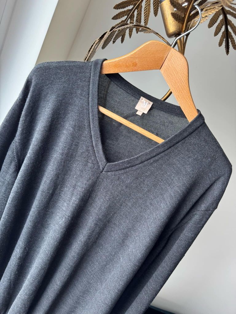 Sweter męski ciemny szary März Marz Classic 100% wełna L 40 XL 42