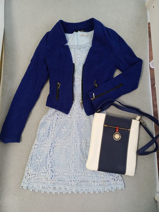 Sukienka koronkowa CROPP XS żakiet chabrowy Tally Weijl XS monari torb