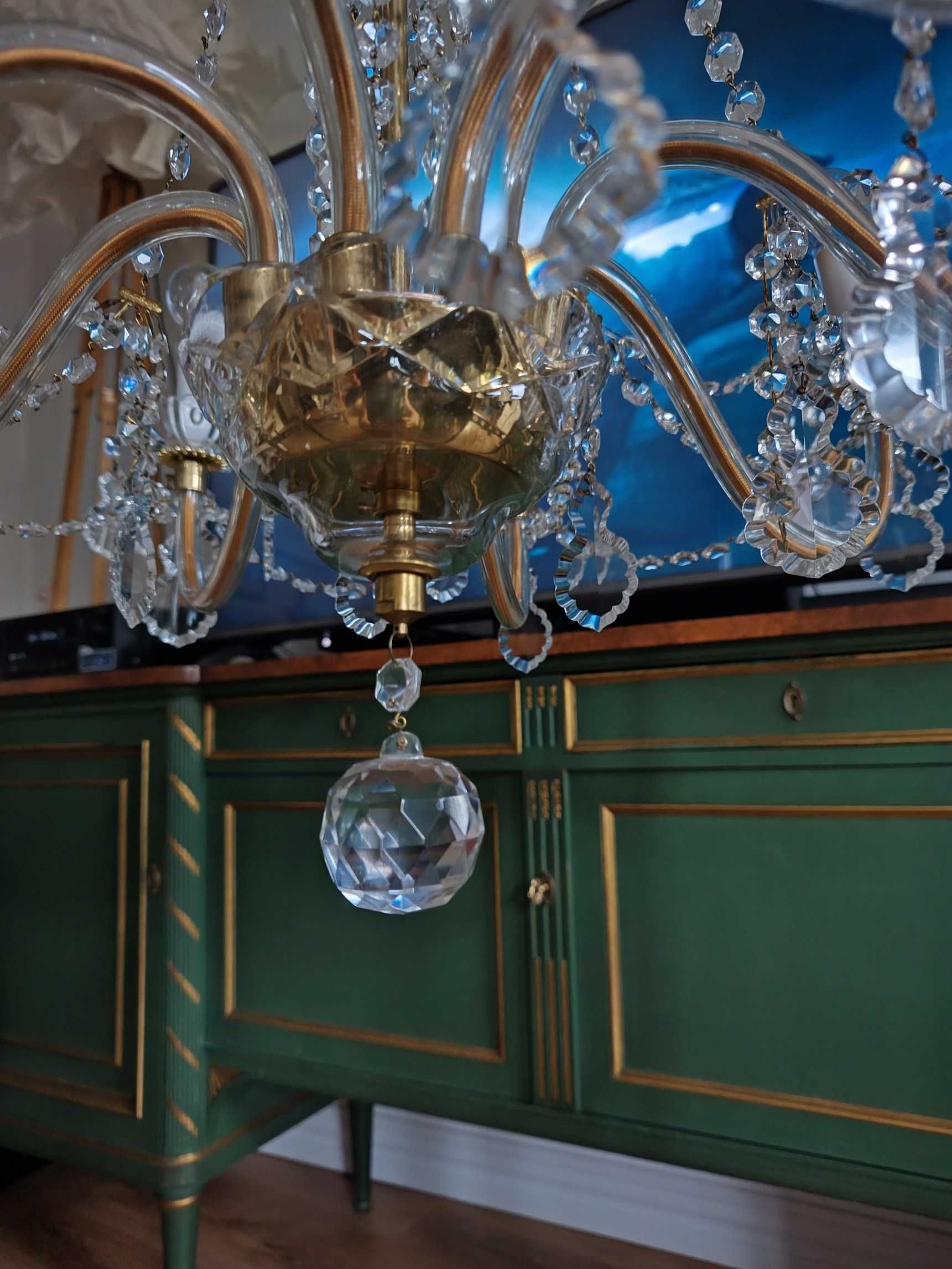 Lampa wisząca, żyrandol kryształowy, metal