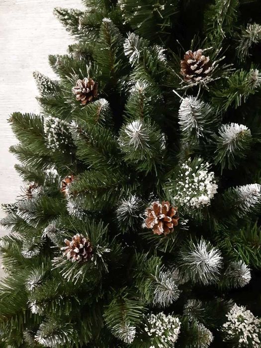 Choinka sztuczna z szyszkami i brokatem DIAMENTOWA GĘSTA 120cm
