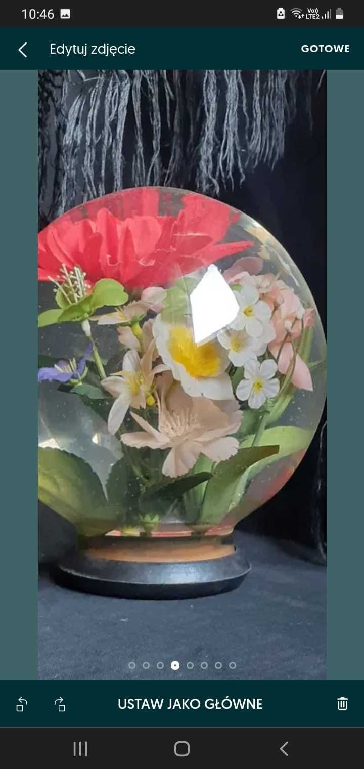 Szklana kula z kwiatami duża PRl