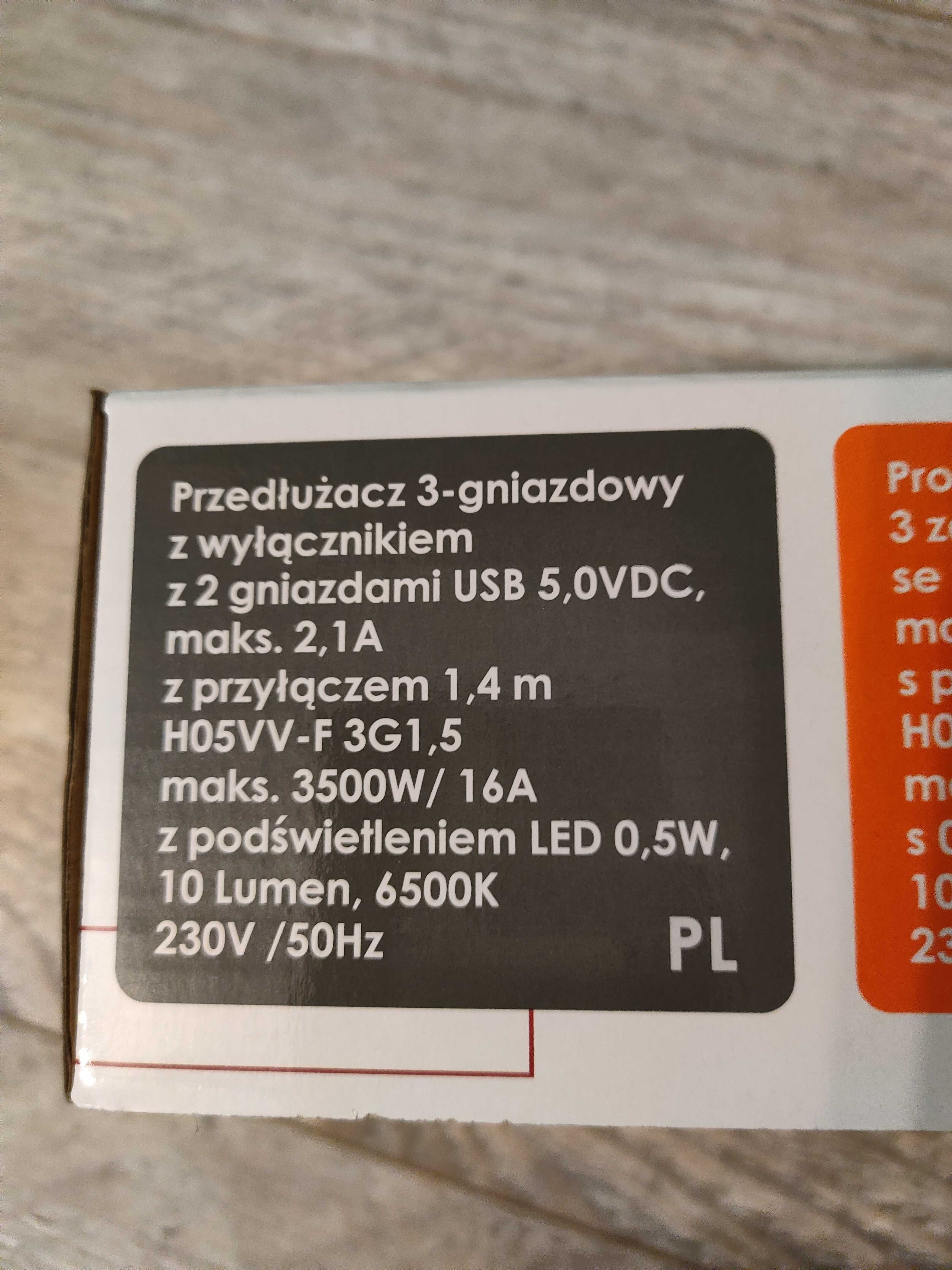 Przedłużacz biurkowy USB z podświetleniem LED 1.4m