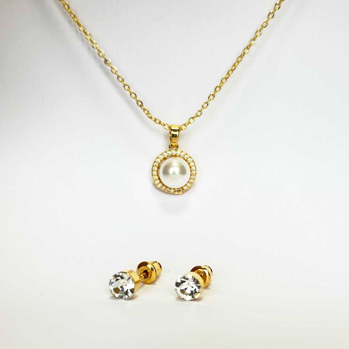 Conjunto Colar Pérola + Brinco de Zircônia