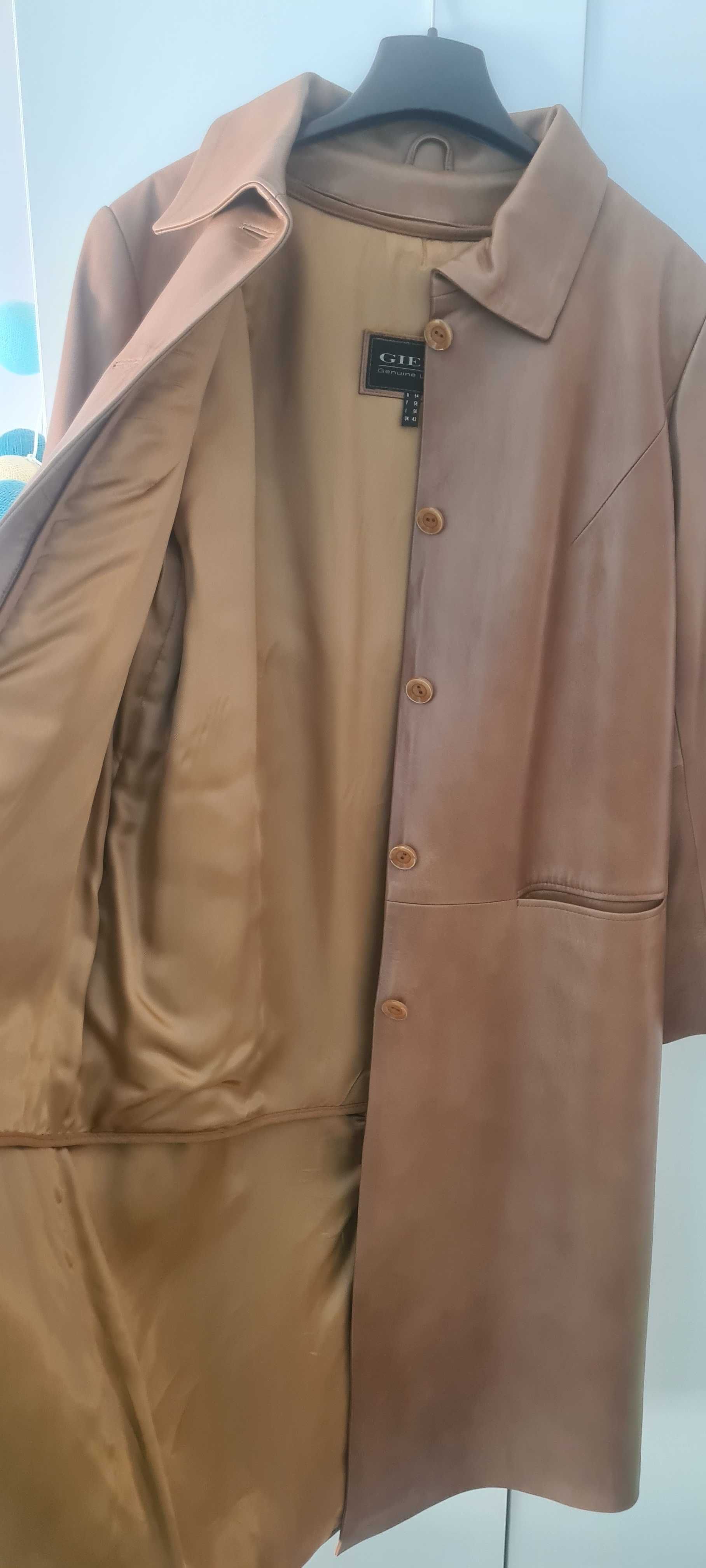 Płaszcz skórzany premium gielo skóra nowy brązowy 44 46 XL XXL