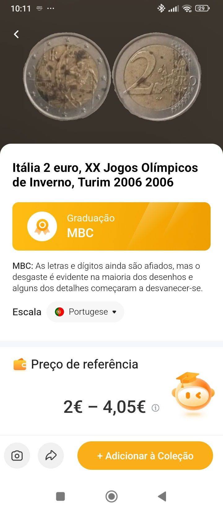 Moedas de 2€ e uma de 20 centavos